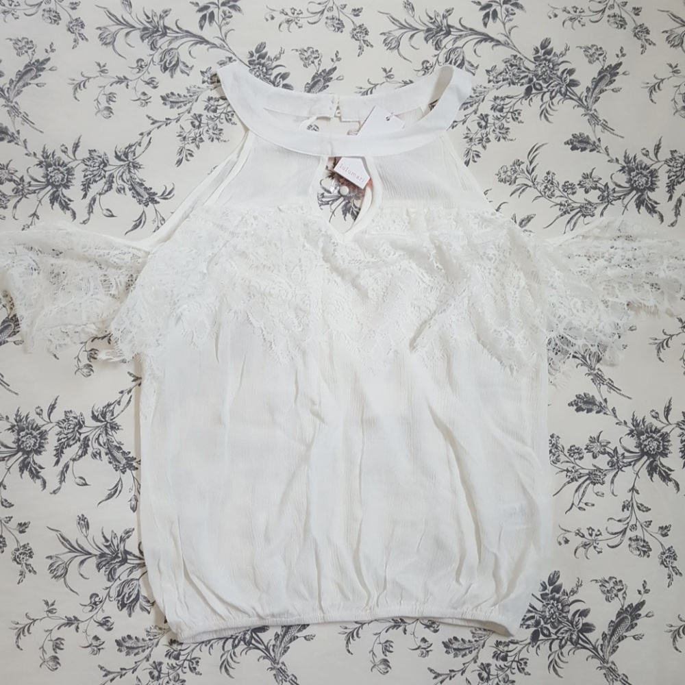 NWT high neck off the shoulder white lacey top